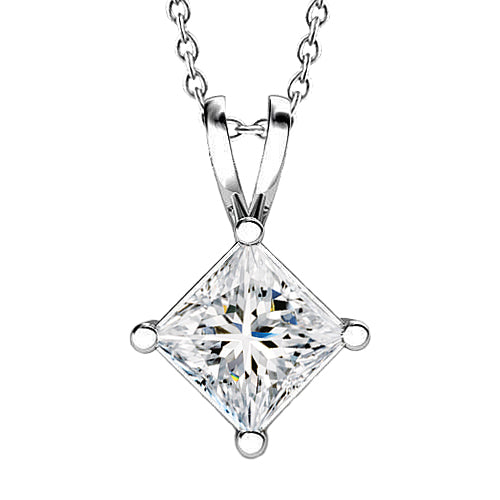 Princess Cut Lab Grown Diamond Necklace Pendant 2.0 Carat White Gold 14K