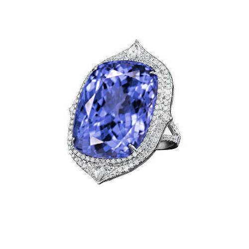Natural Tanzanite With Diamonds Ring White Gold