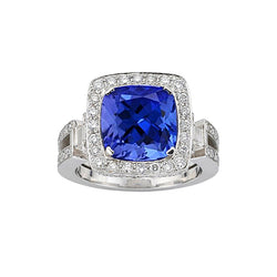 Tanzanite With Natural Earth Mined Diamonds 5.40 Ct Ring 14K White Gold