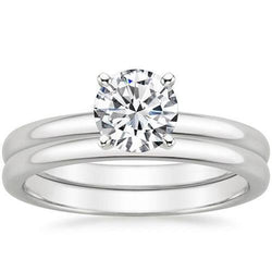 Natural Earth Mined Diamond Solitaire Ring Band Set 3 Carats 14K White Gold Comfort Fit