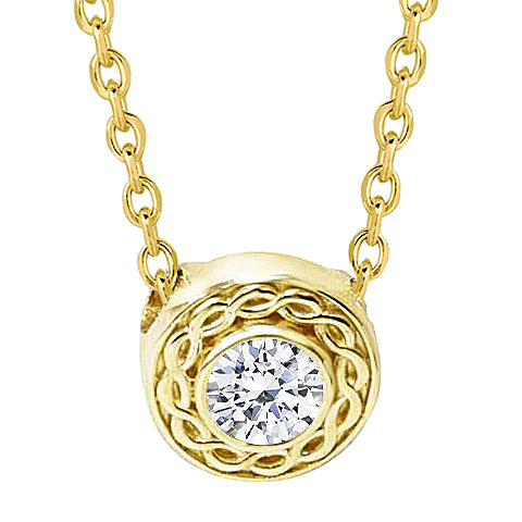 Necklace Pendant With Chain 1.00 Carats Yellow Gold 14K Natural Diamond