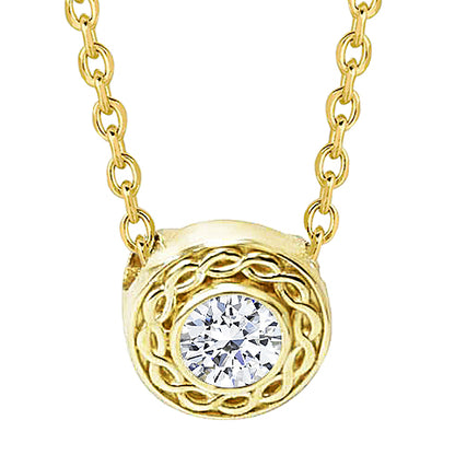 Necklace Pendant With Chain 1.00 Carats Yellow Gold 14K Natural Diamond