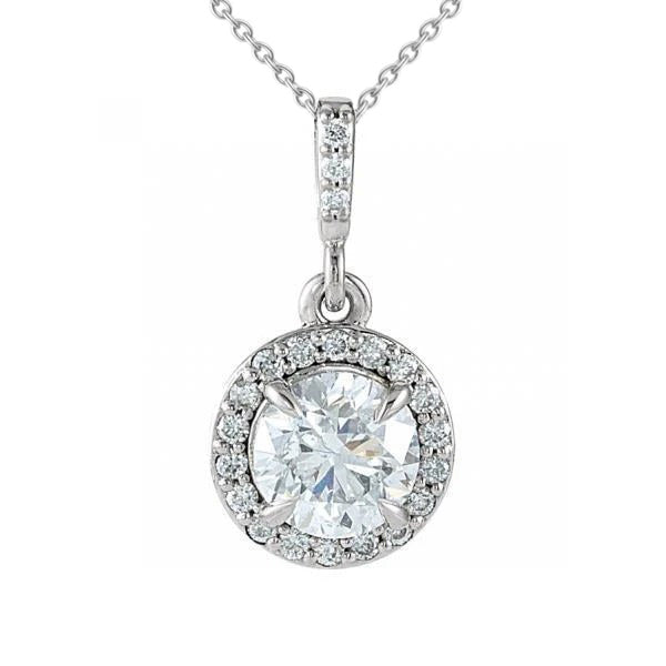 Necklace Pendant With Chain 2.10 Carats Round Cut Natural Earth Mined Diamonds WG 14K