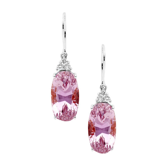 New High Quality Wedding   New Dangle Earrings  Kunzite With Diamonds White Gold