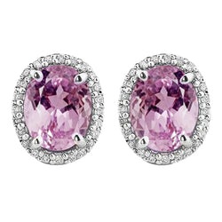 New Oval Cut Kunzite & Natural Earth Mined Diamond Studs White Gold 30.48 Carats