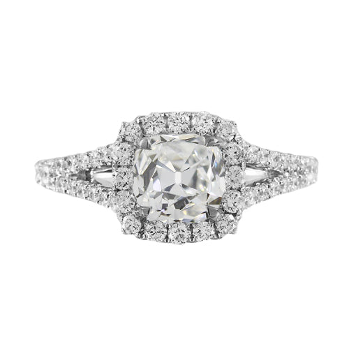 Old Miner Cushion Round Diamond Halo Ring