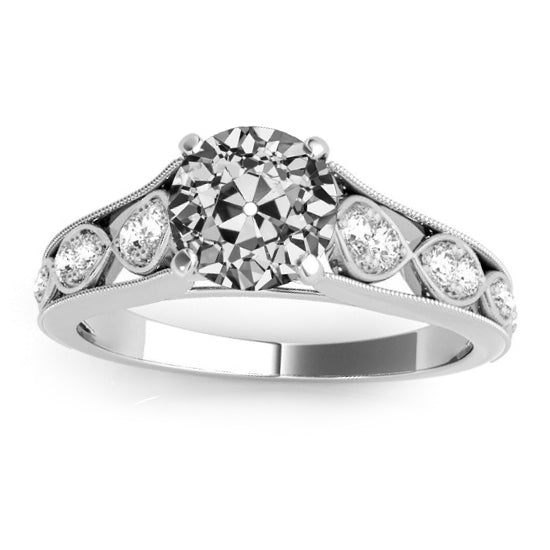 Fancy Unique Woman's Old Cut Diamond Anniversary Ring 4 Prong Set