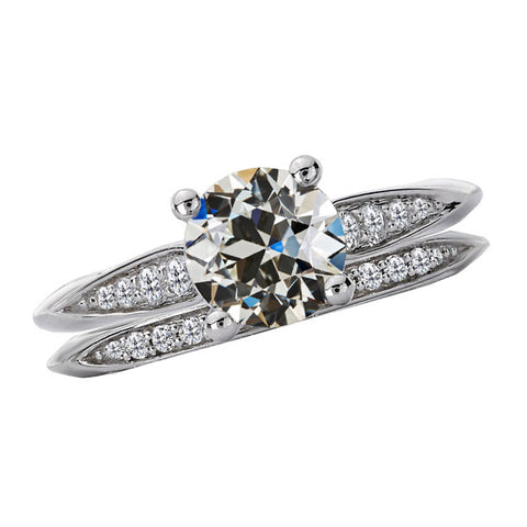 Old Miner Cut Diamond Engagement Ring Set Ladies Jewelry