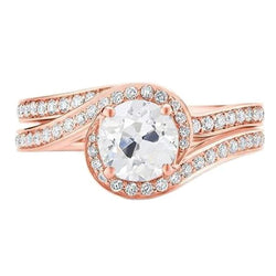 Old Cut Diamond Engagement Ring Set Rose Gold 2.50 Carats