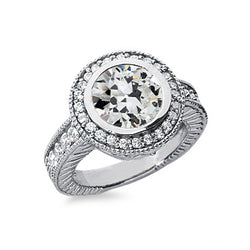 Old Cut Natural Earth Mined Diamond Gold Halo Ring Bezel Set Antique Style 3.50 Carats