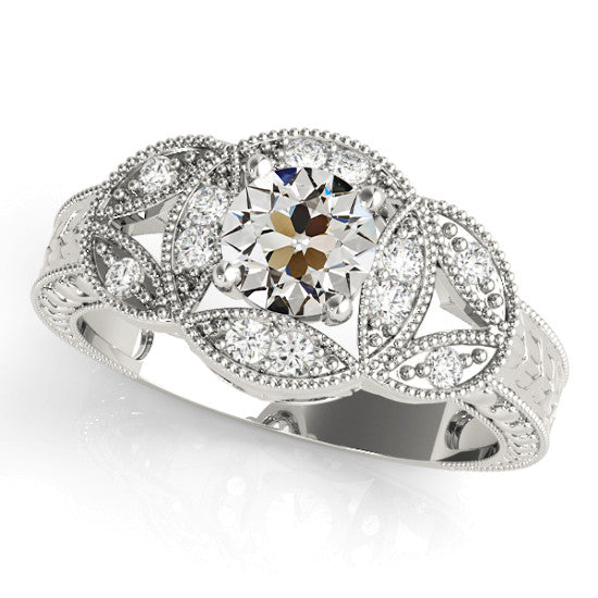 Old Cut Diamond Halo Ring Antique Style
