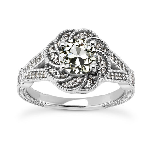 Old Miner Cut Diamond Halo Ring Flower Vintage Style