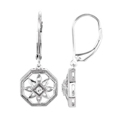 Old Cut Diamond Leverback Earrings Octagon Flower Shape 0.50 Carats