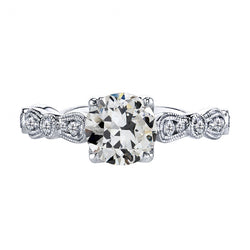 Real  2.50 Carats Old Cut Natural Diamond Milgrain Engagement Ring White Gold