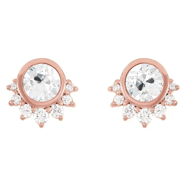 Old Cut Diamond Studs 5.50 Carats Star Style Gold