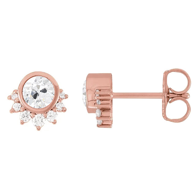 Old Cut Diamond Studs 5.50 Carats Star Style Gold