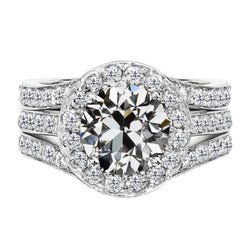 Old Cut Halo Mined Natural Real Diamond ( Not Lab Grown ) Triple Row Wedding Ring 4 Carats
