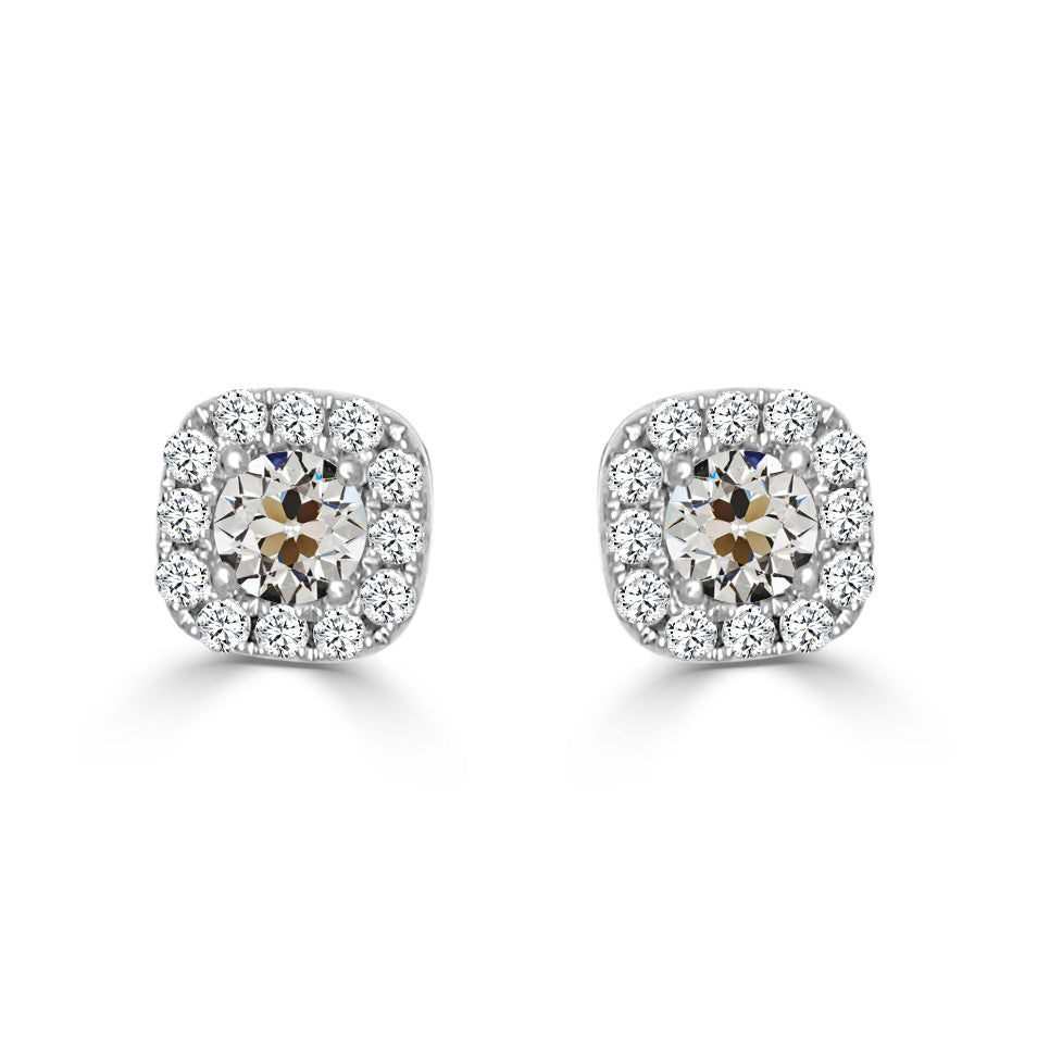 Old Cut Halo Studs 4.25 Carats Elegant Diamond Earrings 