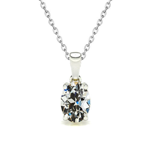 Old Cut Oval Diamond Pendant 1.50 Carats Prong Set White Gold 