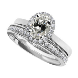 3.50 Carats Old Cut Oval & Round Diamond Engagement Ring & Band Set