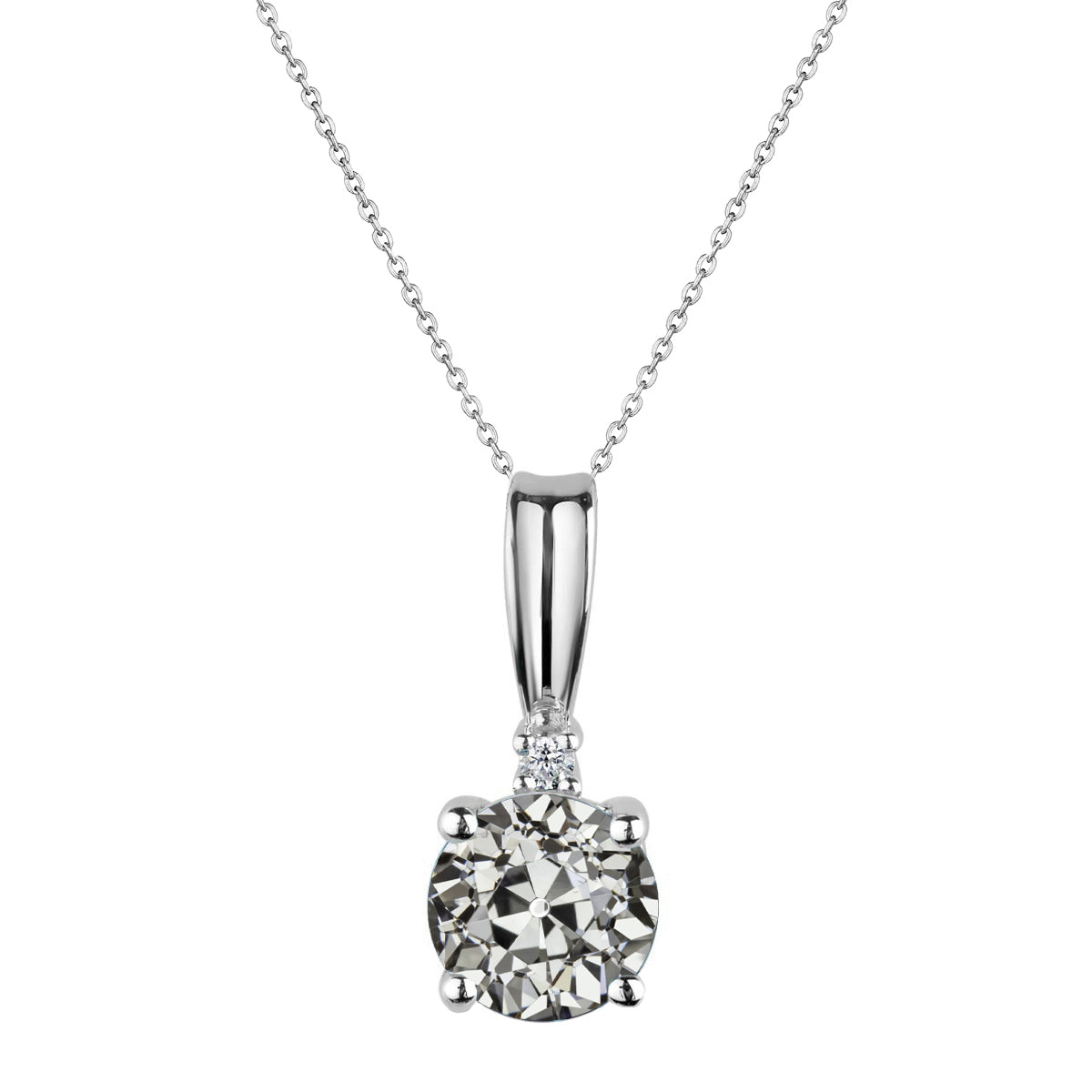 Old Cut Pendant Diamond Necklace 2 Carats Prong Set 