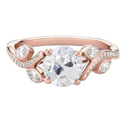Old Cut Round & Marquise Diamond Ring Rose Gold 2 Carats Split Shank