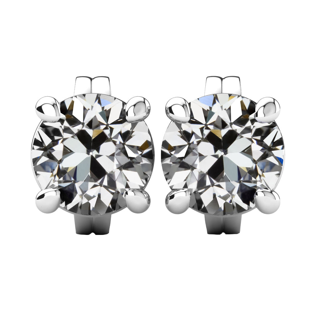 Old Cut Solitaire Diamond Stud Earrings 7 Carats White Gold
