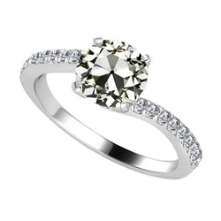 3 Carats Old Cut Solitaire Mined Diamond Wedding Ring With Accents