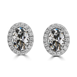 Old European Mined Natural Real Diamond ( Not Lab Grown ) Oval Earrings 9.25 Ct Women’s Stud