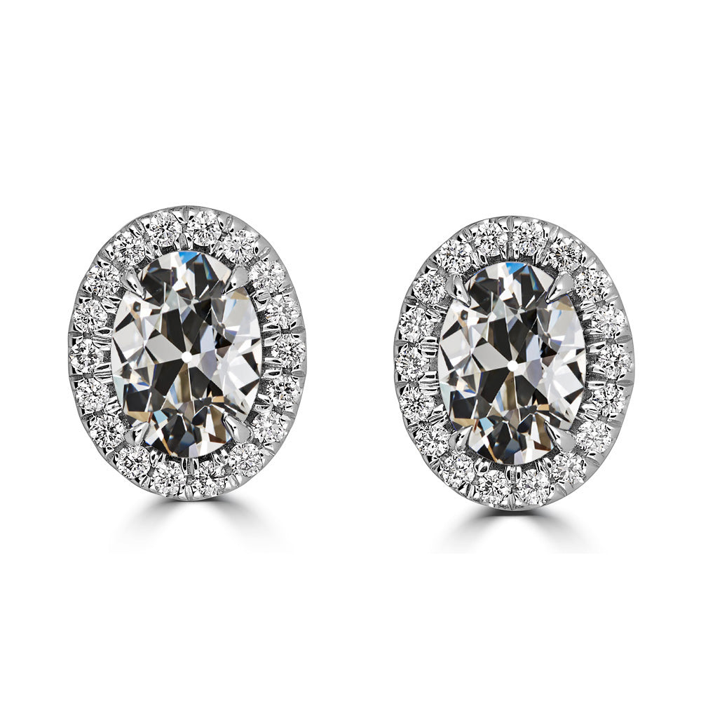 Old European Diamond Oval Earrings 9.25 Ct Women’s Stud 