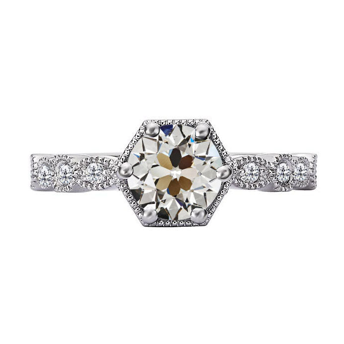 Old European Round Diamond Ring 3 Carats White Gold 14K