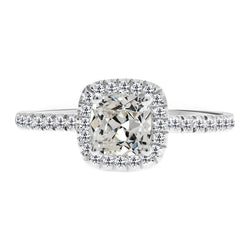 4.50 Carats Old Mine Cut Cushion Real Diamond Wedding Halo Ring