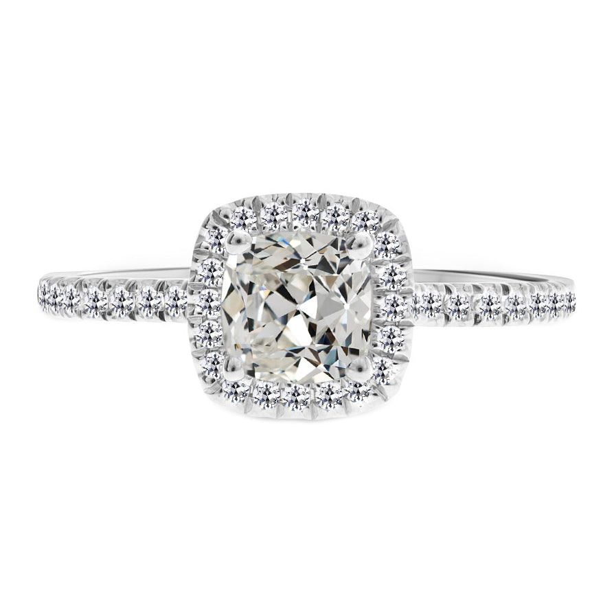 4.50 Carats Old Mine Cut Cushion Diamond Wedding Halo Ring
