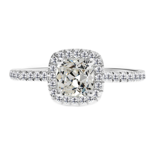 4.50 Carats Old Mine Cut Cushion Diamond Wedding Halo Ring