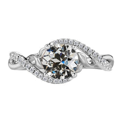 3 Carats Old Mine Cut Diamond 4 Prong Solitaire With Accent Ring