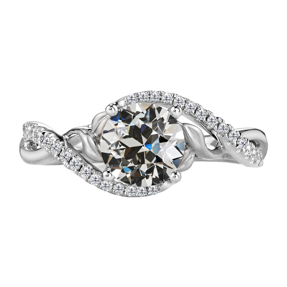 3 Carats Old Mine Cut Diamond 4 Prong Solitaire With Accent Ring