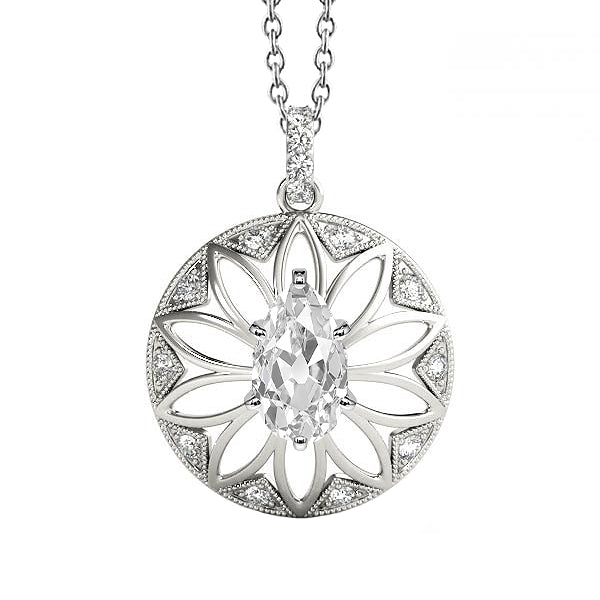 Old Mine Cut Diamond Circle Pendant Prong Set