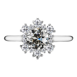 3.50 Carats Old Mine Cut Diamond Flower Style Wedding Ring