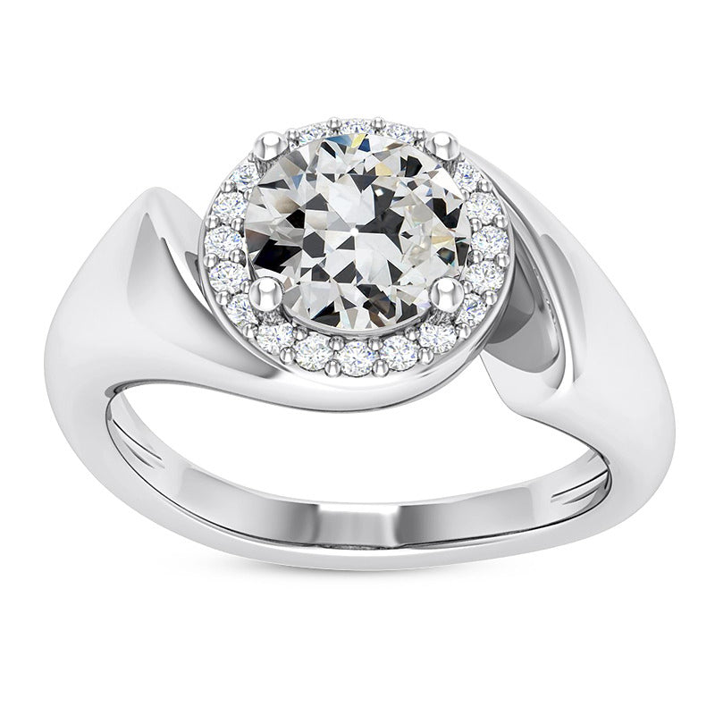 Old Mine Cut Diamond Halo Ring Twisted Shank