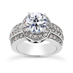 Old Mine Cut Diamond Halo Wedding Ring Prong Set Gold 4.75 Carats