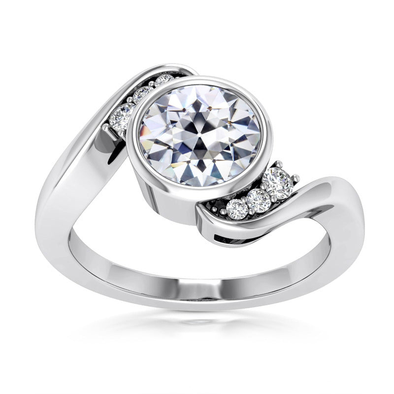 Old Mine Cut Diamond Ring Bezel Set Tension Style