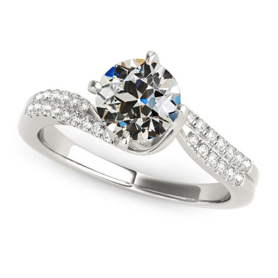 Old Mine Cut Diamond Ring Double Row Accents