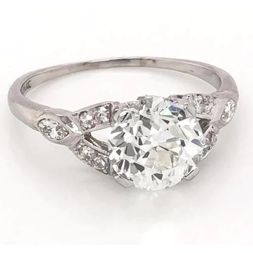 Old Mine Cut Diamond Ring Split Shank 1.60 Carats Women 