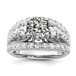 Old Mine Cut Diamond Ring With Triple Row Accents 5 Carats