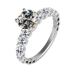 4 Carats Old Mine Cut Diamond Solitaire With Accent Anniversary Ring