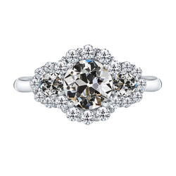 4 Carats Old Mine Cut Diamond Wedding Ring Flower Style White Gold