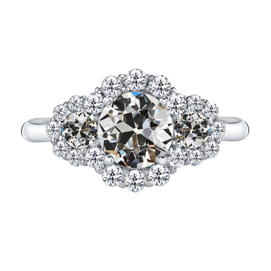 4 Carats Old Mine Cut Diamond Wedding Ring Flower Style White Gold