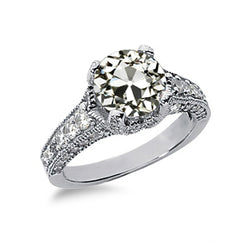 Old Mine Cut Real Natural Earth Mined Diamond Wedding Ring Milgrain 14K Gold 2.75 Carats