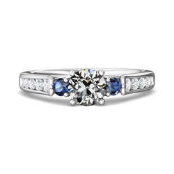 Genuine Old Mine Cut Natural Earth Mined Diamond & Sri Lankan Sapphire Anniversary Ring 4 Carats