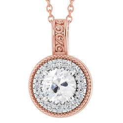 Old Mine Cut Halo Natural Earth Mined Diamond Pendant Vintage Style Filigree 3.50 Carats